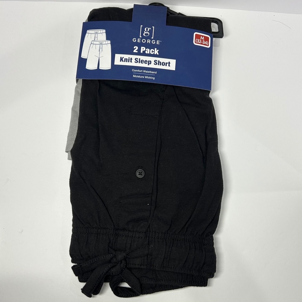 George Mens 2 Pack Knit Sleep Shorts Black Soot Coastal Grey Medium 32-34 New